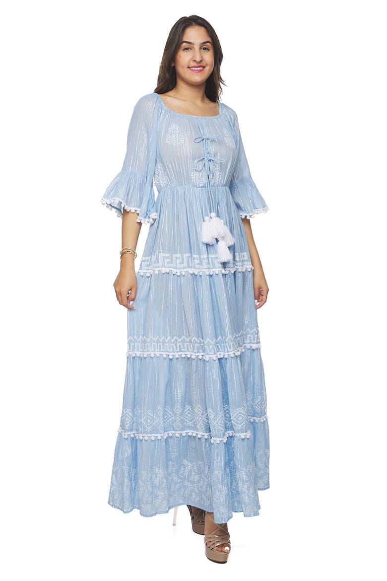 Pom Pom Maxi Dress, Alternate, color, BLUE