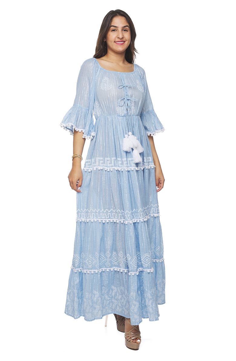 RANEES Pom Pom Maxi Dress, Alternate, color, Blue