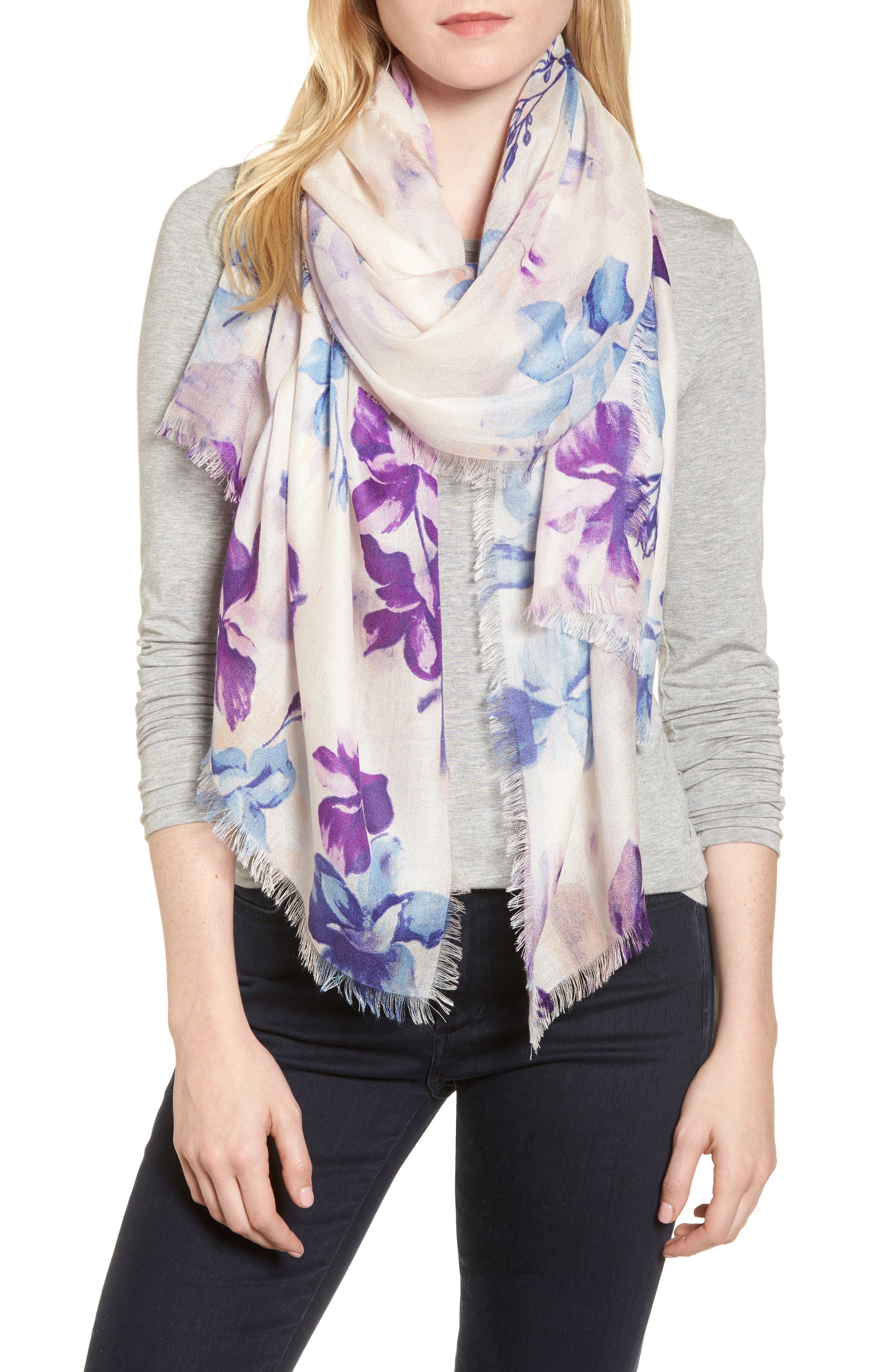 Eyelash Trim Print Cashmere & Silk Wrap (Women) | Nordstrom display picture 1