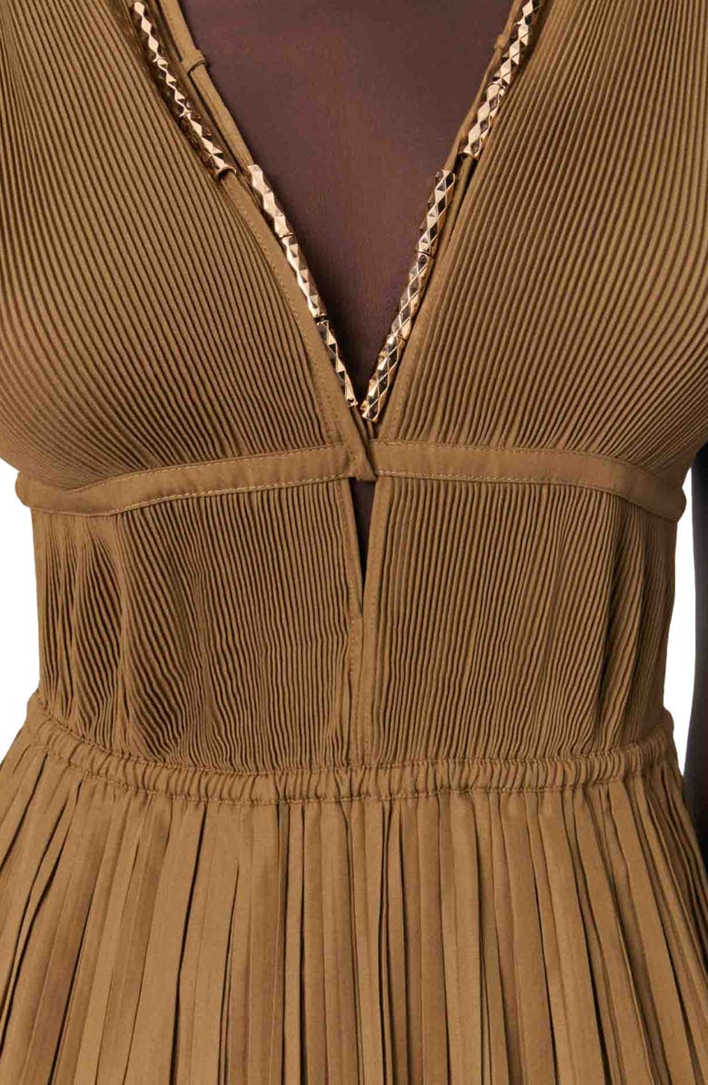 maje Jewellery neckline pleated dress, Alternate, color, 