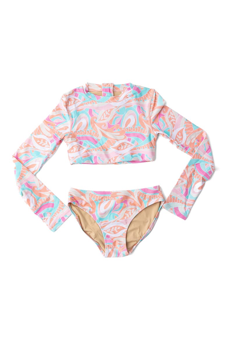 Kids' Two-Piece Long Sleeve Swimsuit, Main, color, PINK MULTI