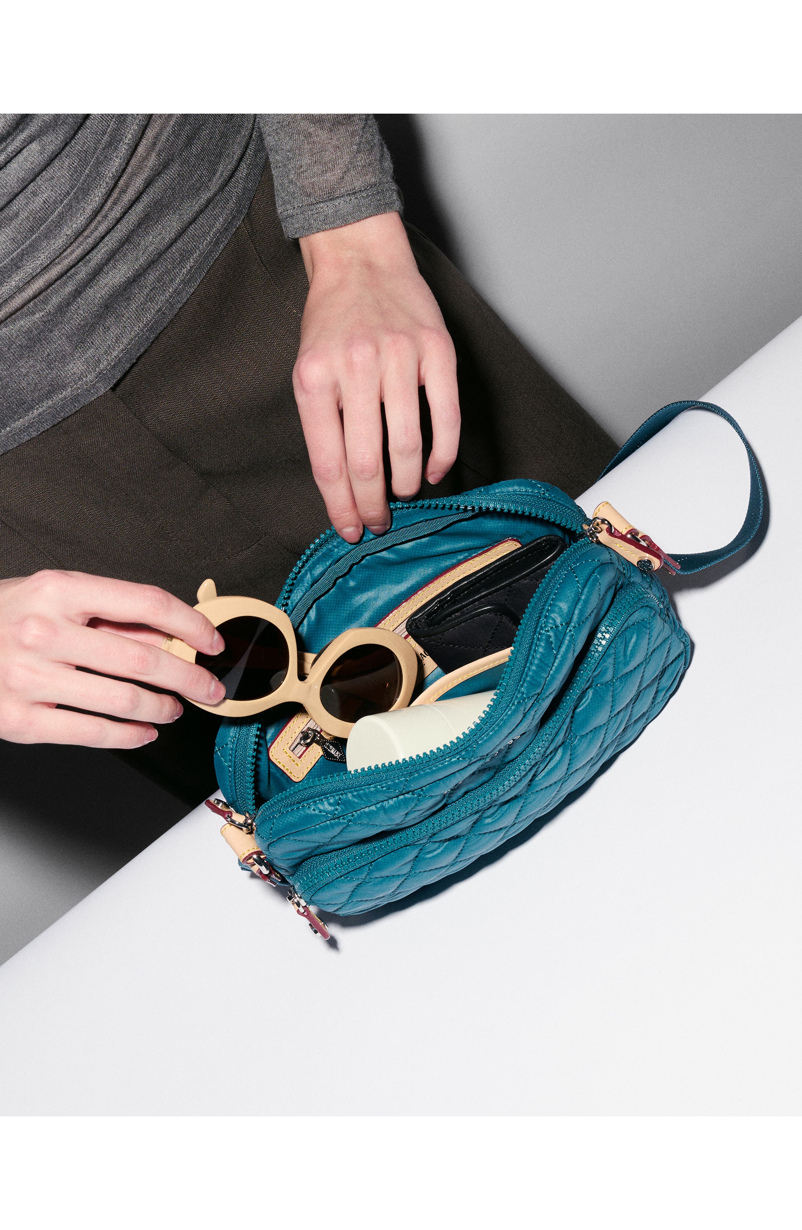 MZ Wallace Small Metro Quilted Nylon Camera Bag, Alternate, color, Pacific