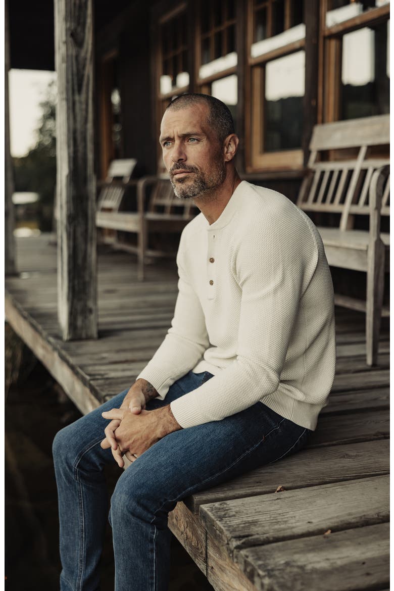 Textured Cotton Blend Henley Sweater, Alternate, color, IVORY