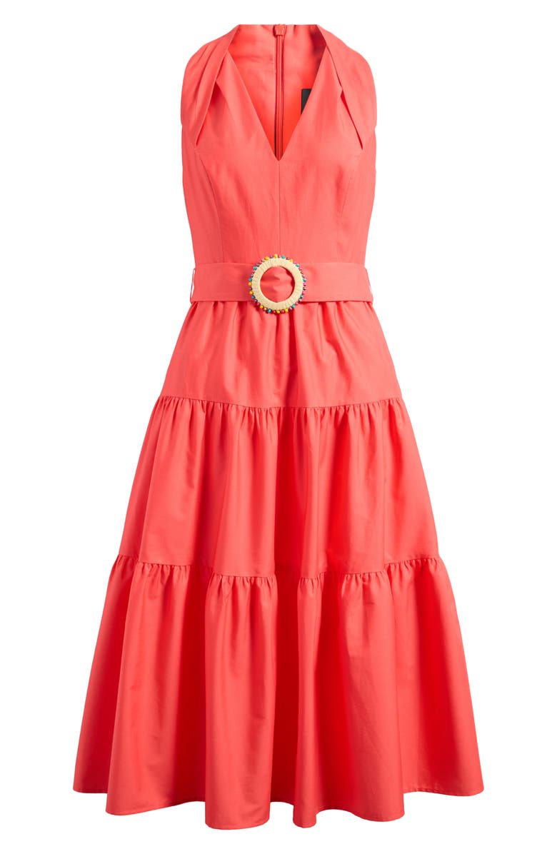 Vince Camuto Sleeveless Belted Tiered Cotton Midi Dress, Alternate, color, Poppy