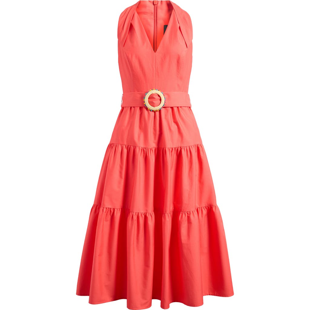 Shop Vince Camuto Sleeveless Belted Tiered Cotton Midi Dress
