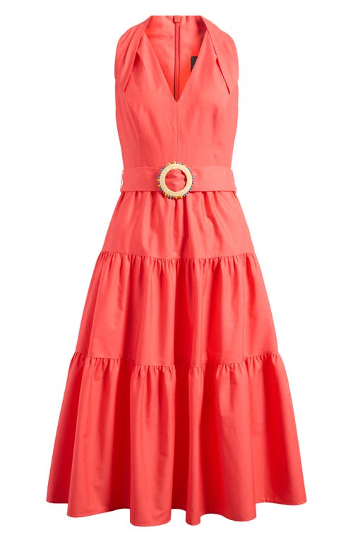 Vince Camuto Sleeveless Belted Tiered Cotton Midi Dress In Orange