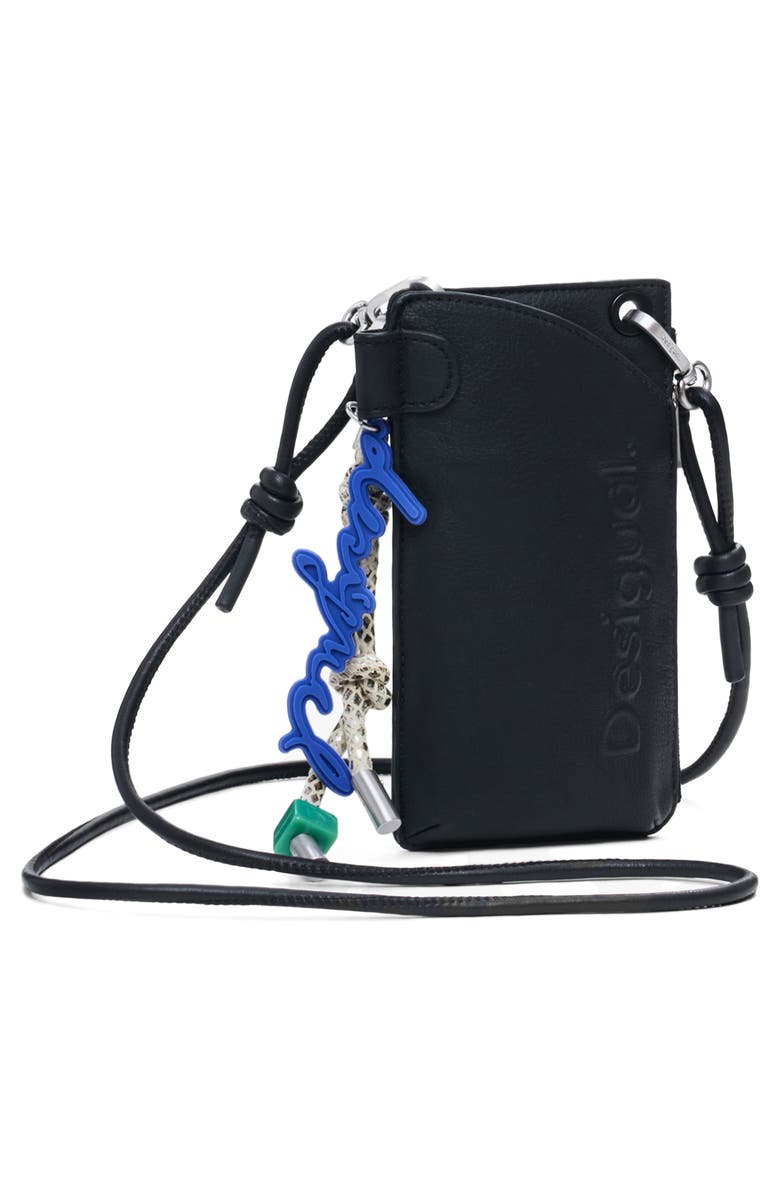 Desigual Faux Leather Crossbody Wallet, Alternate, color, Black