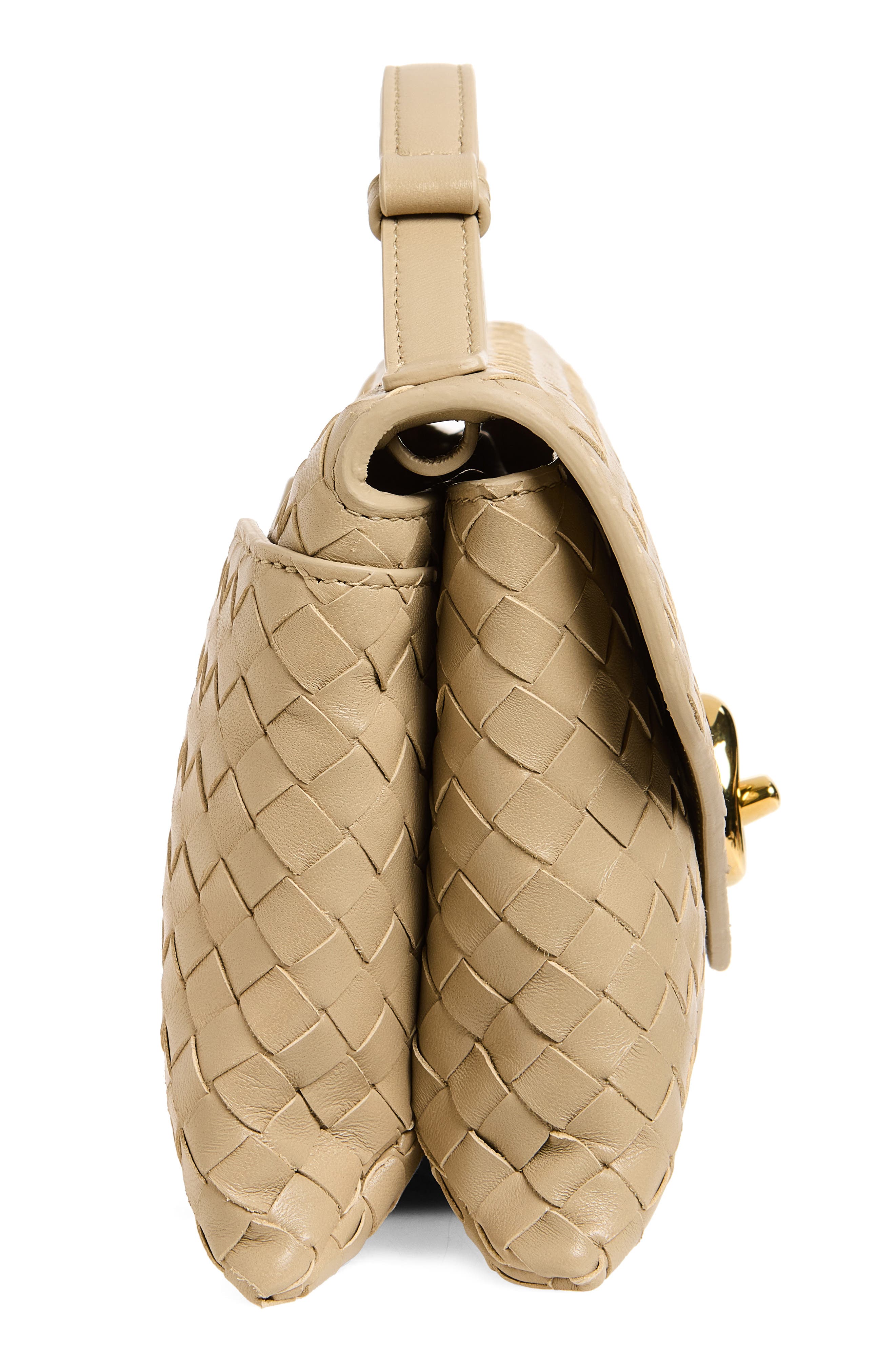 Knot Lock Intrecciato Leather Shoulder Bag, Alternate, color, 9614 ECRU-MUSE BRASS