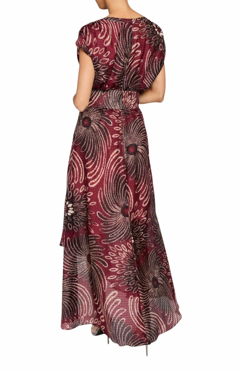 Santorelli FALLON Cap Sleeve Midi Fit and Flare Dress with Hi-Lo Skirt in Silk Modern Gingham Floral Print, Alternate, color,