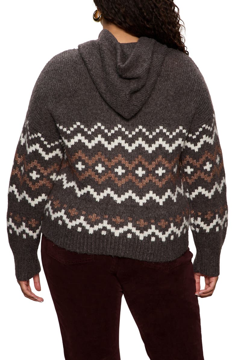 Sanctuary Fair Isle Zip-Up Sweater Hoodie, Alternate, color, Mocha Brown