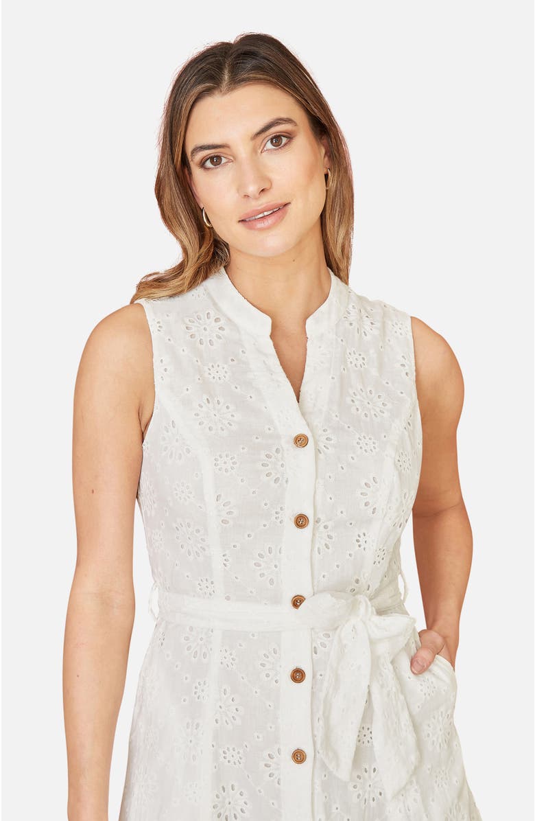 Yumi Broderie Anglaise Cotton Shirt Dress, Alternate, color, White