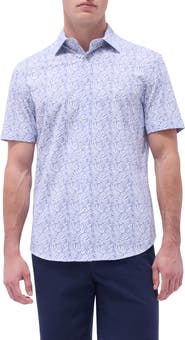 Bugatchi Miles OoohCotton® Leaf Print Short Sleeve Button-Up Shirt