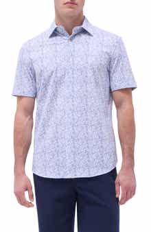 Miles OoohCotton® Leaf Print Short Sleeve Button-Up Shirt
