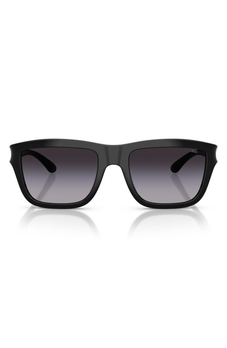 DIESEL<sup>®</sup> 55mm Gradient Square Sunglasses, Main, color, Shiny Black/ Gradient Grey