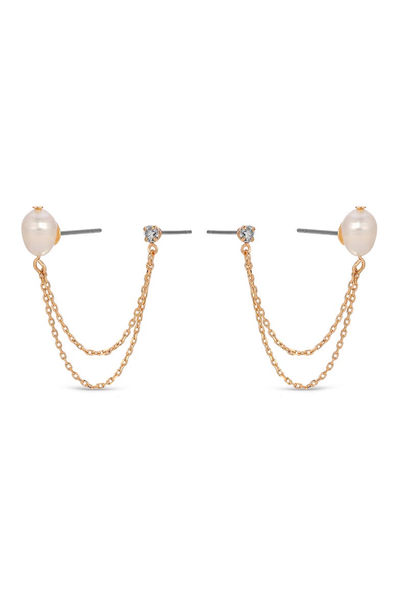 Cubic Zirconia & Freshwater Pearl Draped Stud Earrings, Alternate, color, GOLD
