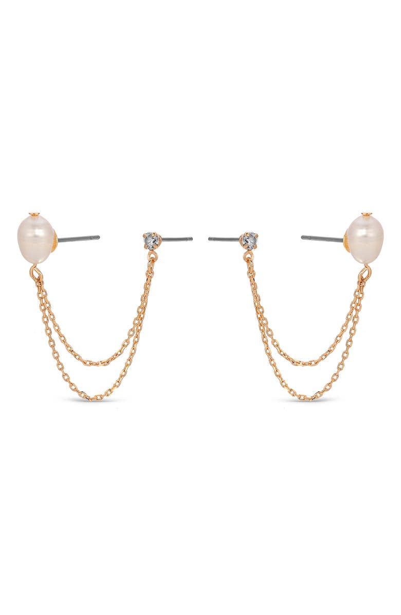 Ettika Cubic Zirconia & Freshwater Pearl Draped Stud Earrings, Alternate, color, Gold