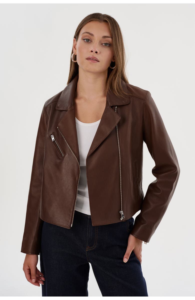 LAMARQUE VALERIA | Leather Biker Jacket, Main, color, Brown