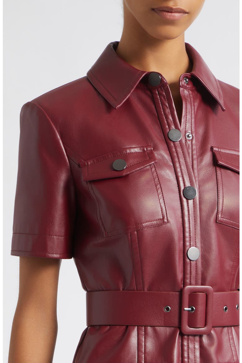 Lydia Faux Leather Snap Front Minidress, Alternate, color, OXBLOOD