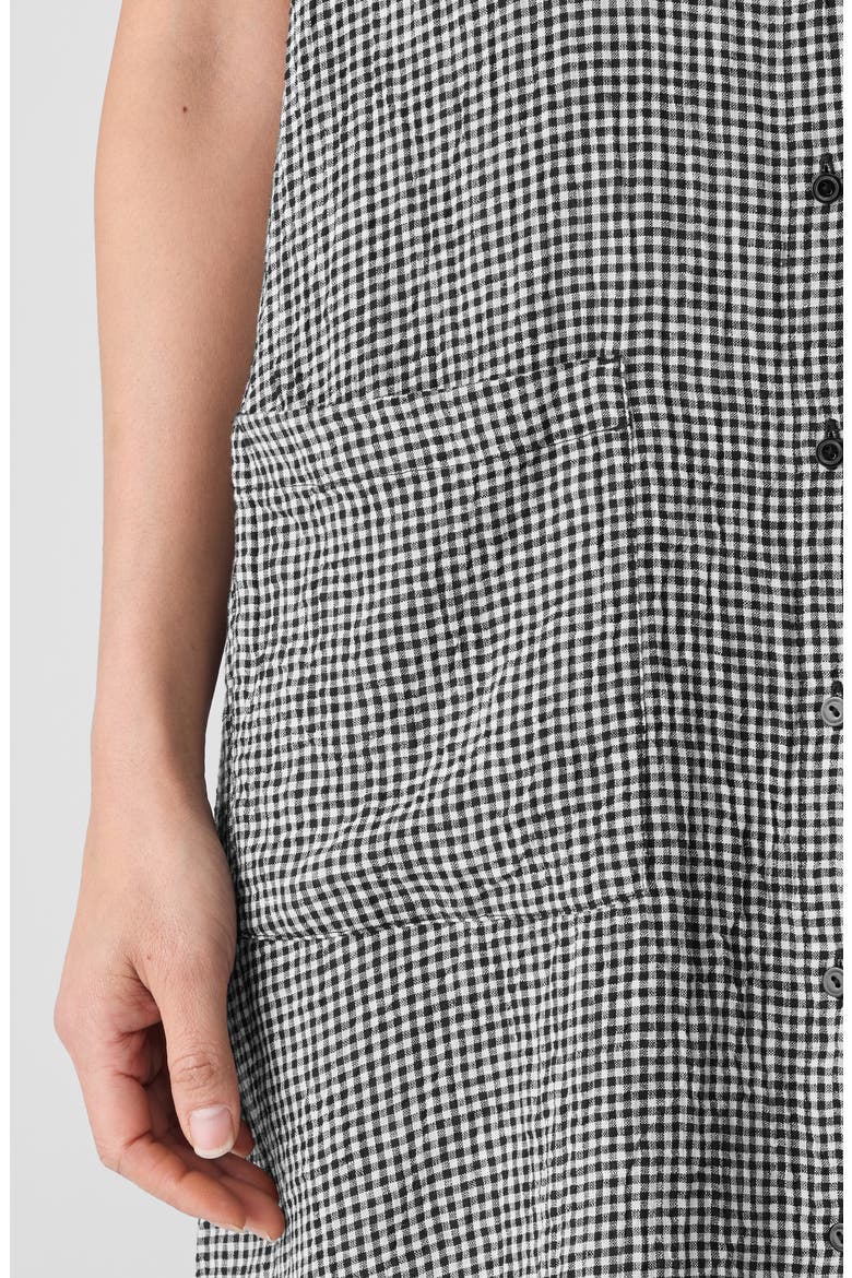 Gingham Sleeveless Organic Linen Shift Dress, Alternate, color, BLKWH