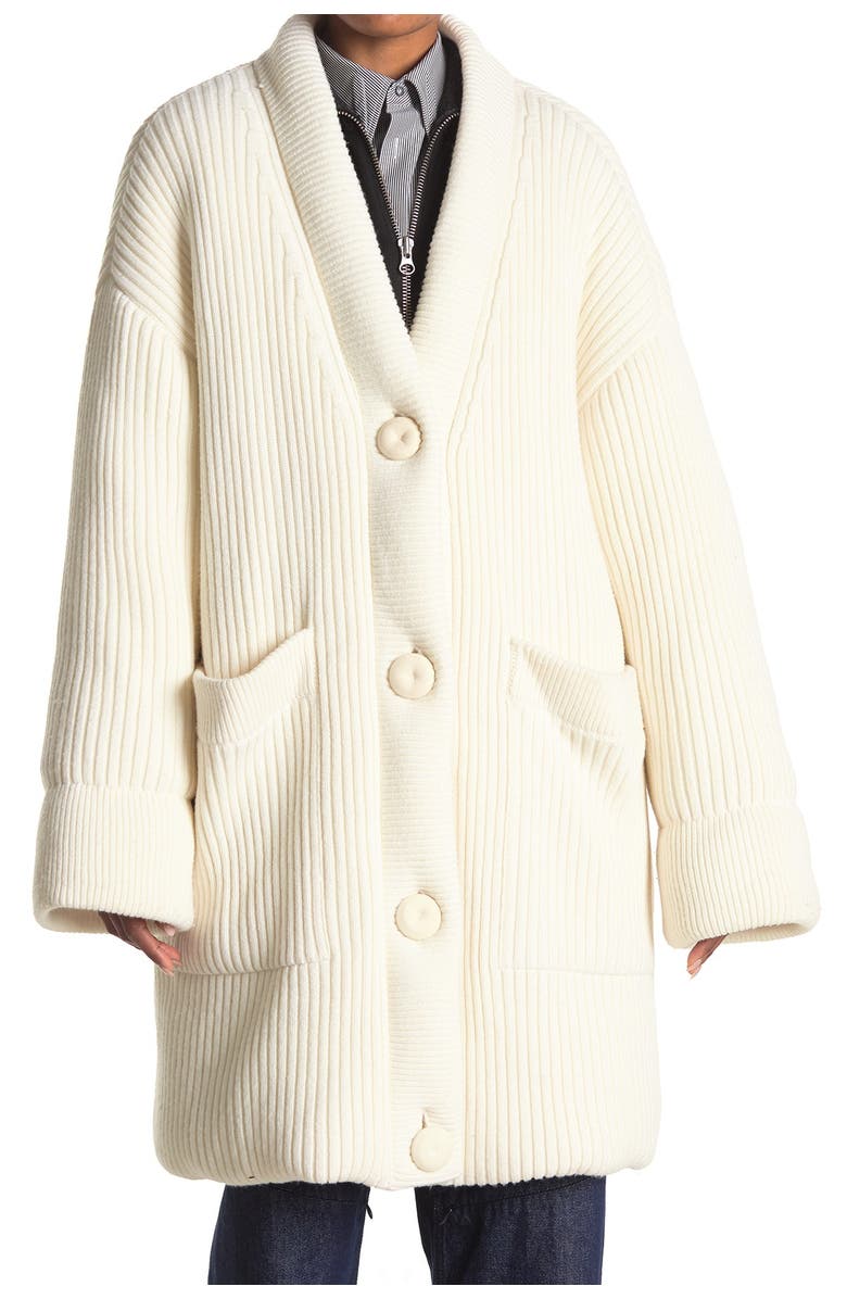 Maison Margiela Wool Blend Ribbed Knit Oversized Padded Cardigan, Main, color, 