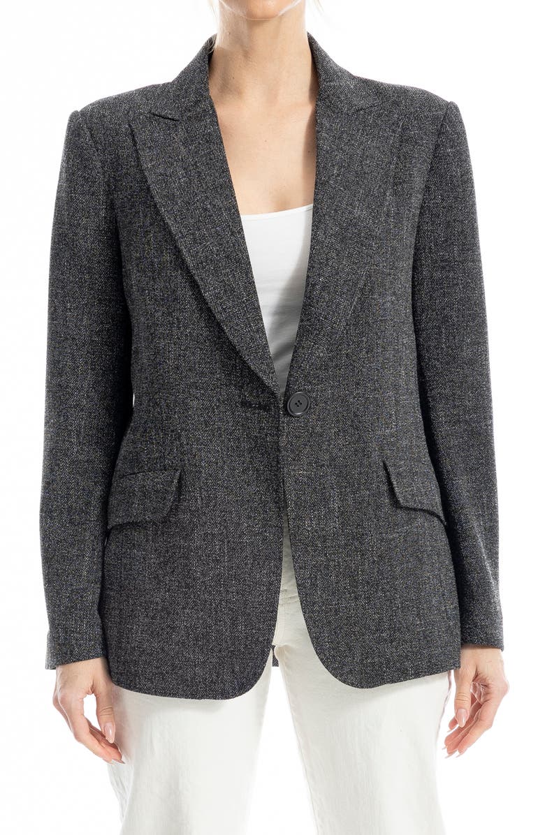 MAX STUDIO One Button Blazer, Alternate, color, Black Melange