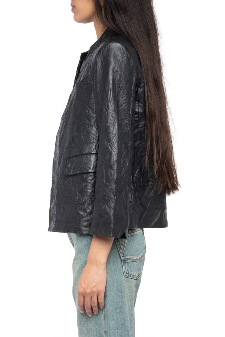 Veryn Cuir Crinkled Leather Jacket, Alternate, color, BLACK