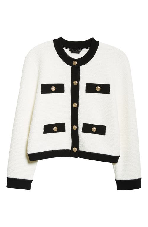Shop Alice And Olivia Alice + Olivia Claira Contrast Trim Cardigan In Soft White/black