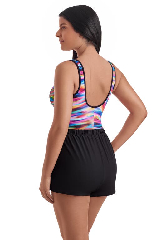 Shapesolver Sport Runaround Binded Scoopneck Chlorine Resistant One-piece Swimsuit In Multi