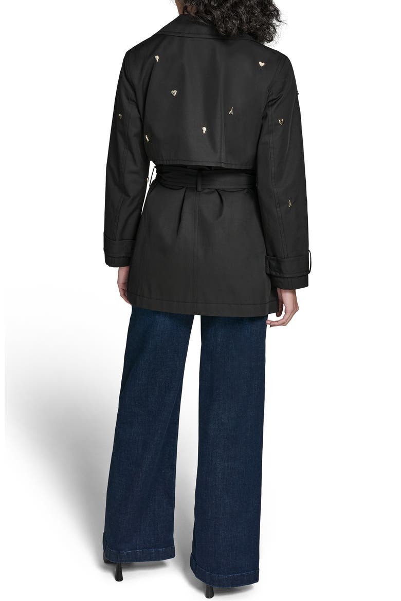 Embellished Trench Coat, Alternate, color, BLACK