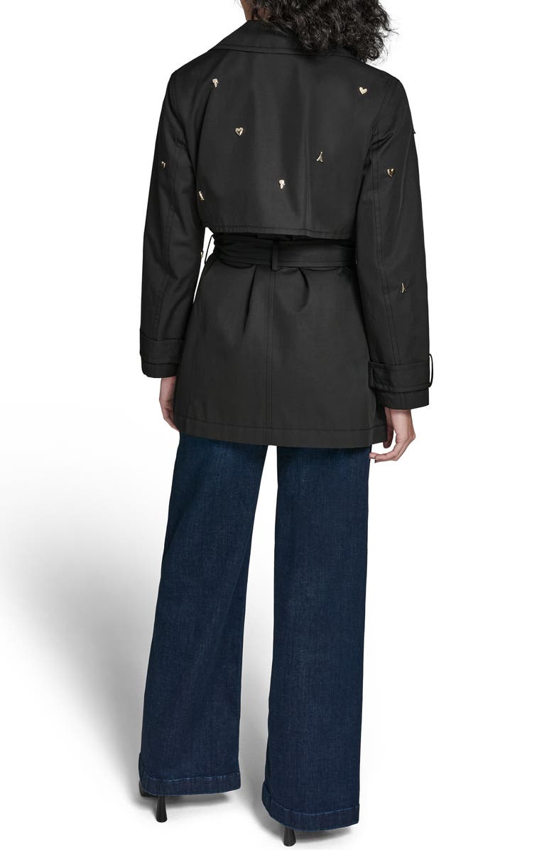 KARL LAGERFELD Embellished Trench Coat, Alternate, color, Black