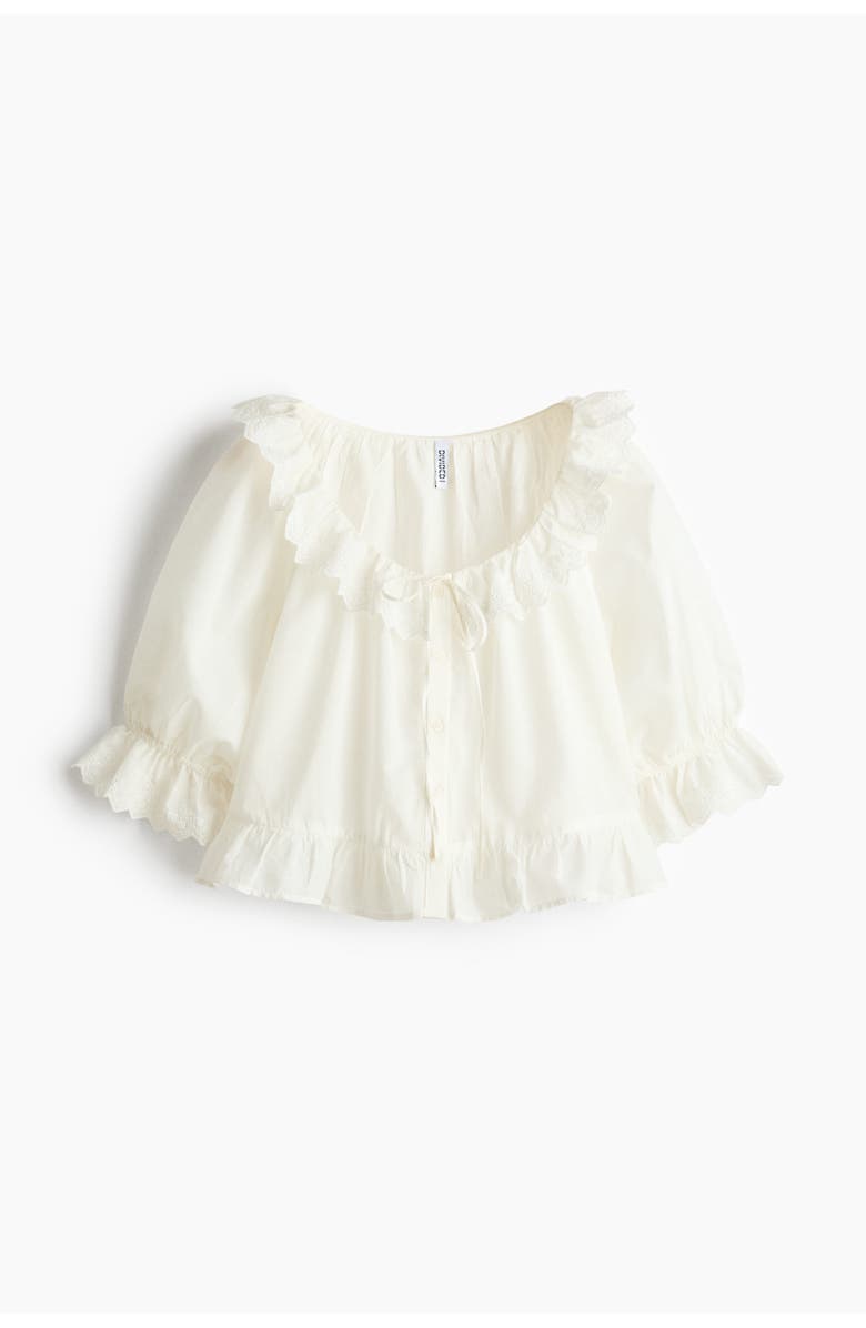 H&M Cotton blouse with eyelet embroidery, Alternate, color, Cream