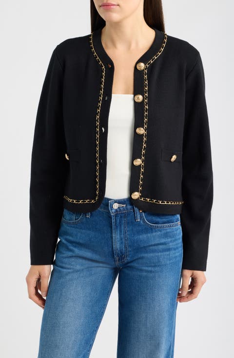 Chain Trimmed Knit Jacket