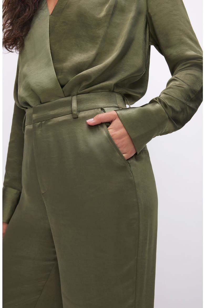 Washed Satin Straight Leg Trousers, Alternate, color, JUNIPER GREEN001