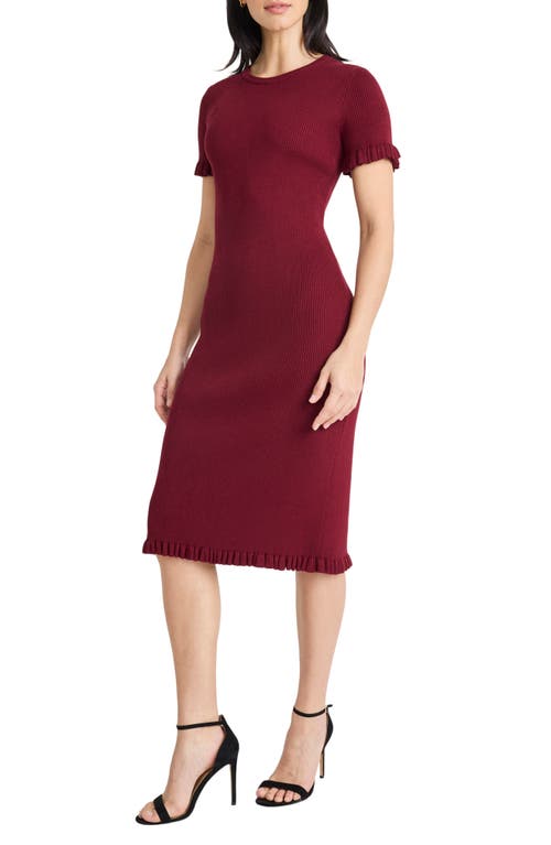 Maggy London Short Sleeve Ruffle Hem Sweater Dress In Burgundy