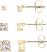 Adornia 14k Gold Plated Round Cubic Zirconia Stud Earring Set