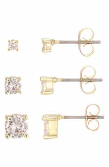 14k Gold Plated Round Cubic Zirconia Stud Earring Set