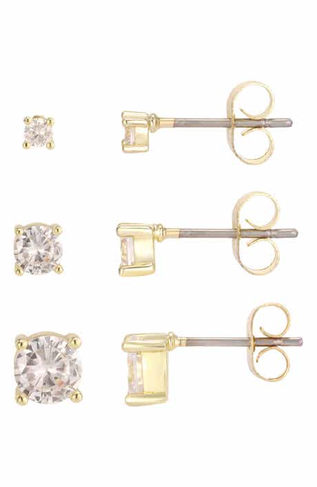 14k Gold Plated Round Cubic Zirconia Stud Earring Set