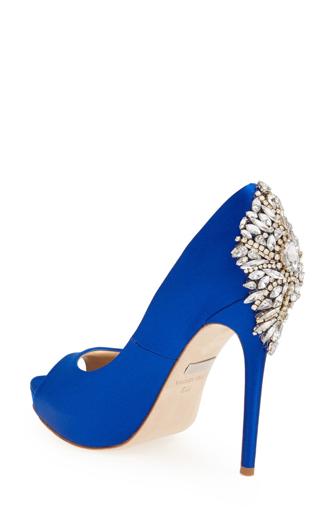 Badgley Mischka Collection Kiara Crystal Back Open Toe Pump, Alternate, color, Sapphire Satin