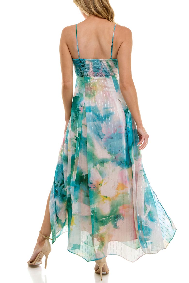 Asymmetric Metallic Chiffon Gown, Alternate, color, IVORY/ AQUA