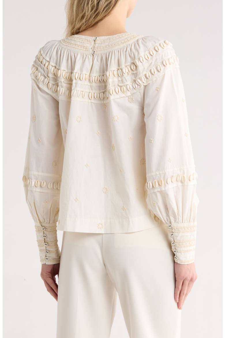 Tana Shell Embellished Long Sleeve Cotton Top, Alternate, color, COWRIE
