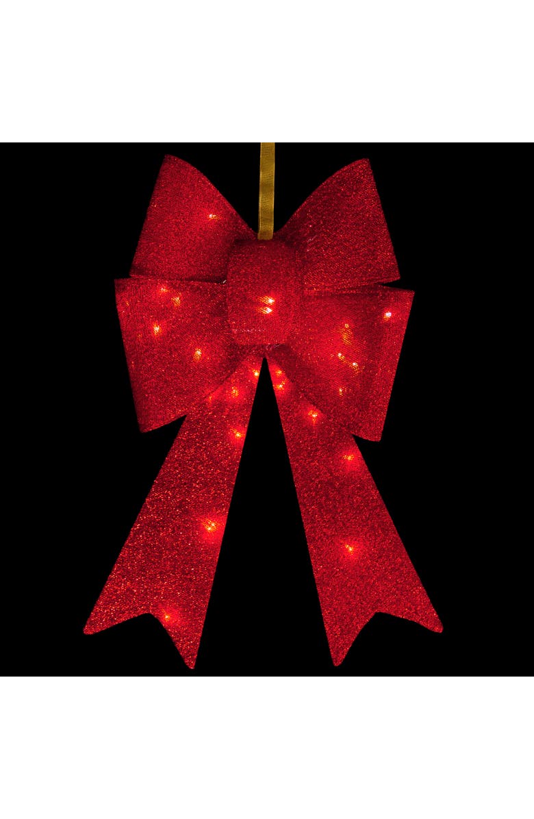 Northlight 26" LED Lighted Red Tinsel Bow Christmas Decoration, Alternate, color, 