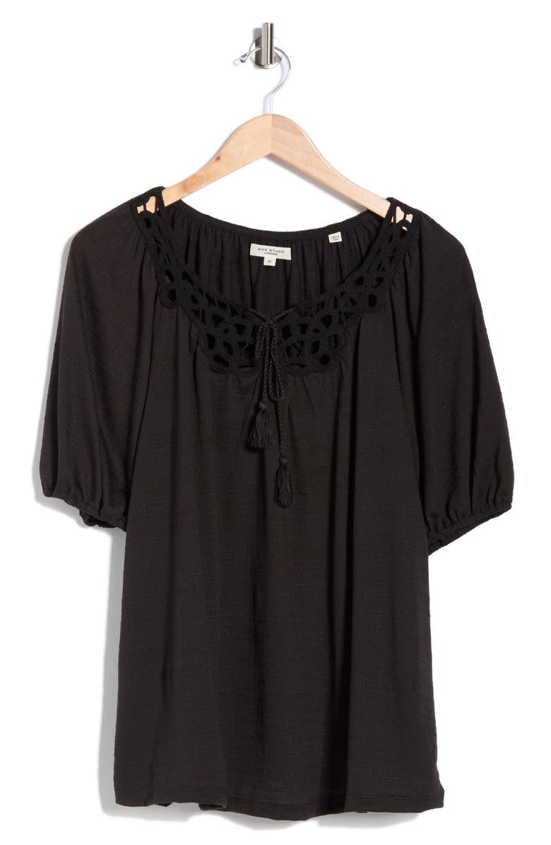 MAX STUDIO Elbow Sleeve Yoke Top, Main, color, Black