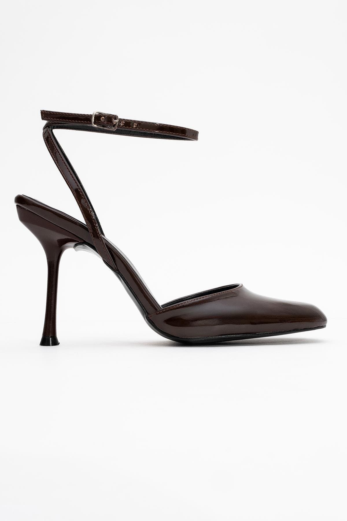 Prologue Shoes Blues Round Toe Ankle Strap Pump, Alternate, color, Brown Patent