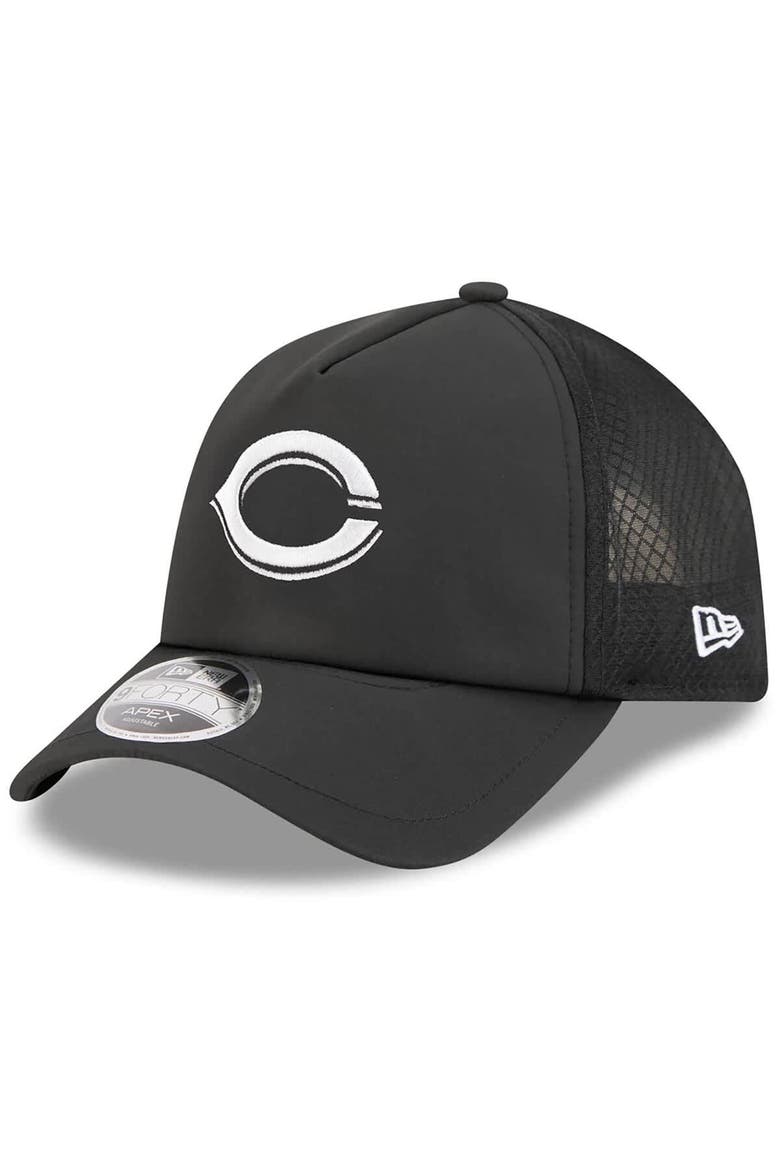 Men's New Era Black Cincinnati Reds 2026 Batting Practice Apex 9FORTY Adjustable Trucker Hat, Main, color, Black