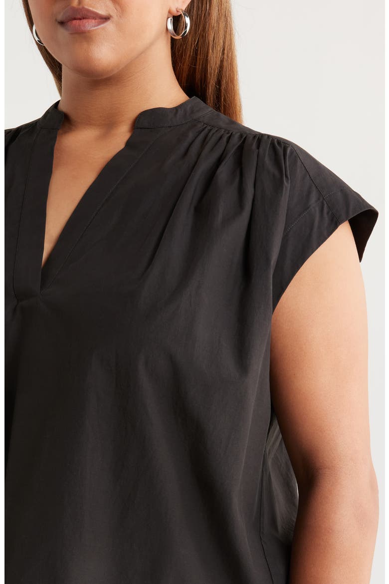 Shirred Cap Sleeve Top, Alternate, color, BLACK