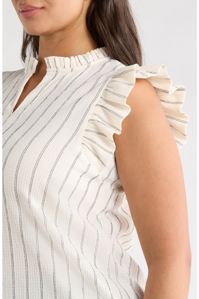 Striped Ruffle Neck Flutter Sleeve Top, Alternate, color, WHITE DOVE/ ANNEBLACK