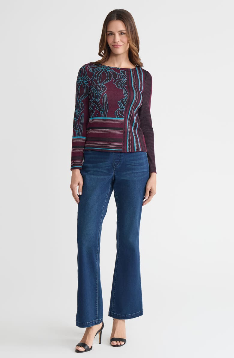 Ming Wang Multi-Pattern Jacquard Soft Knit Top, Alternate, color, Midnight Violet/Nebula