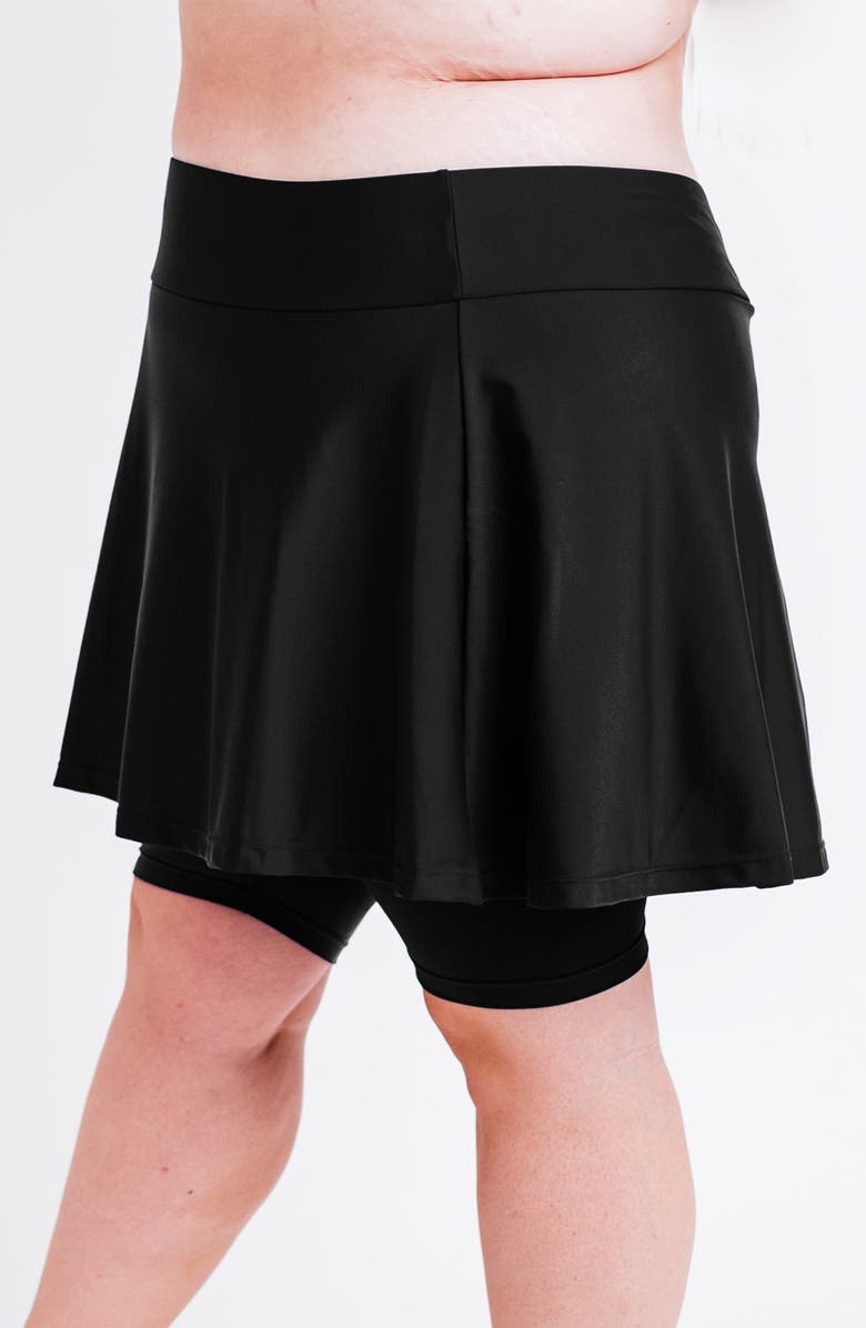 Calypsa Plus Size Midi Swim Skort With Bike Shorts, Alternate, color, Black