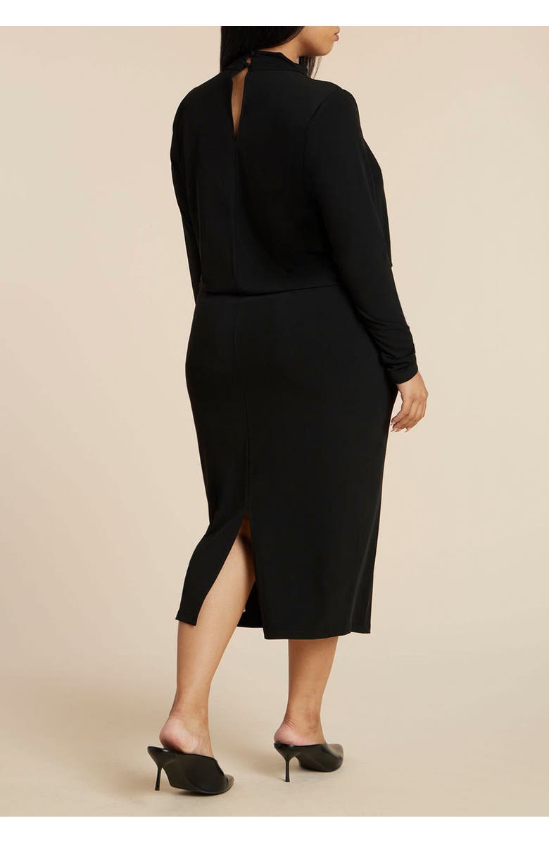 ELOQUII Cut Out Long Sleeve Midi Dress, Alternate, color, Black Onyx