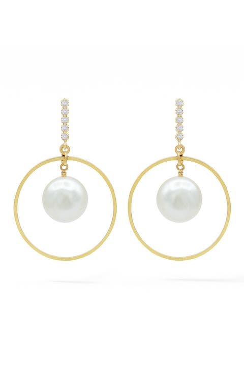 Halo Freshwater Pearl Drop Earrings